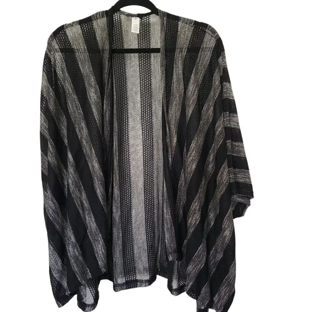 Unbranded Womens Black and Gray Striped Open Shawl Metellic Accent One Size